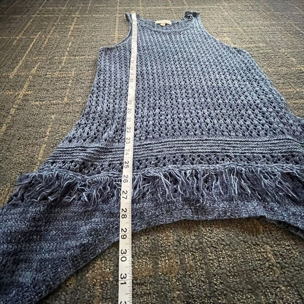 Knox Rose Women Blue Open Knit Crochet Sweater Tank Top Fringe Asymmetric Size 1 - Picture 8 of 8